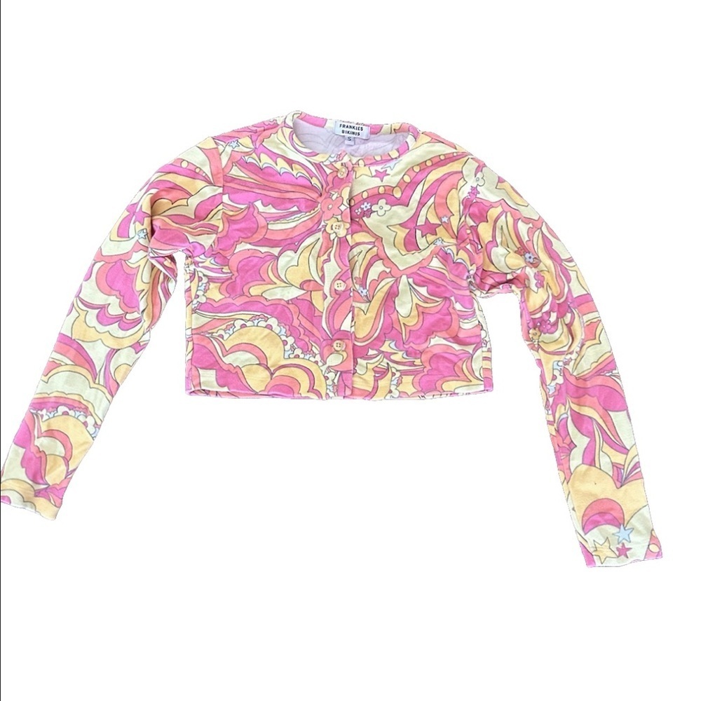 Frankie's Bikinis Top and Button Down Mini Cardigan Size S Bright Multi Color - Picture 3 of 14
